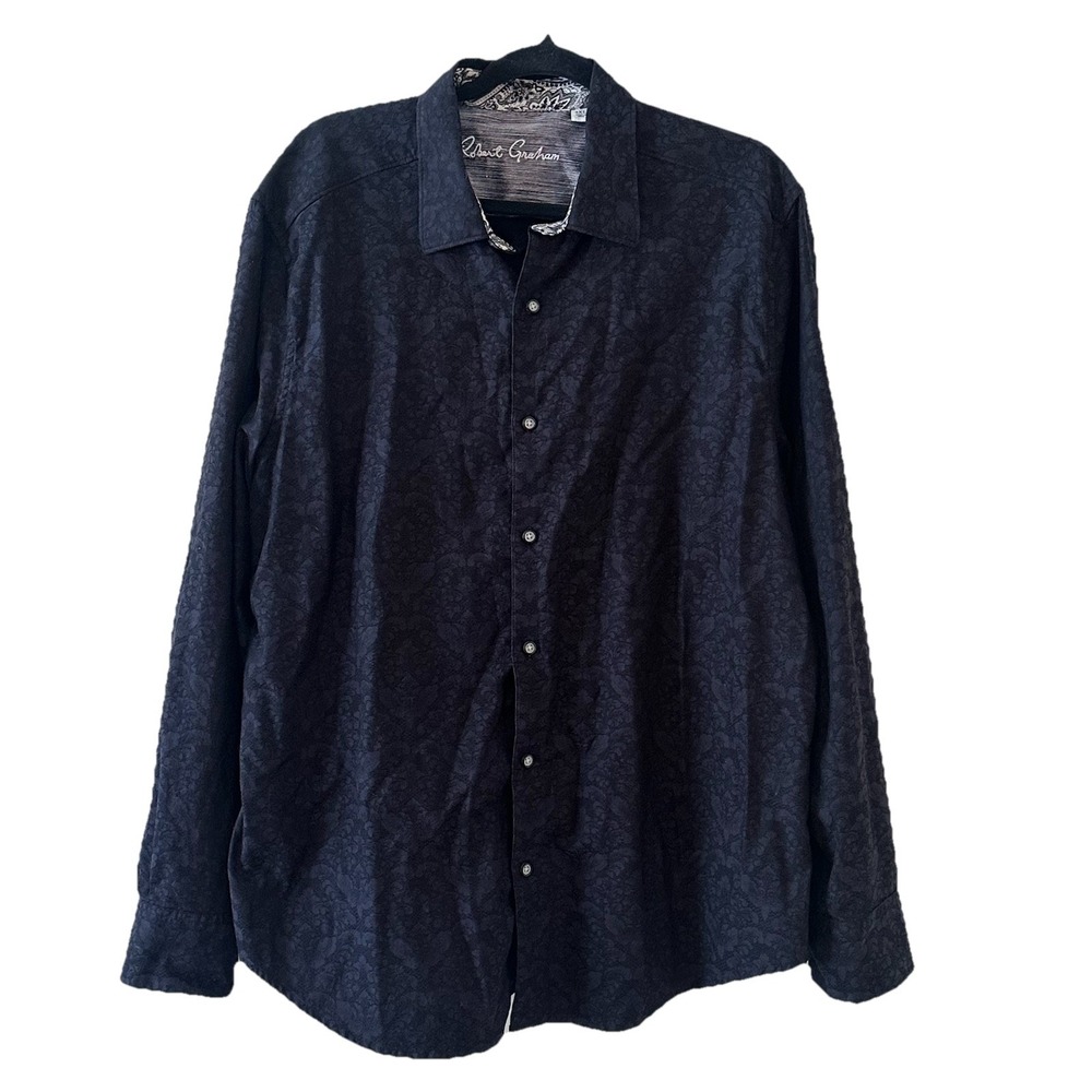 Robert Graham Black Shirt Mens 2XL Floral Paisley Print LS Button Up Classic Fit